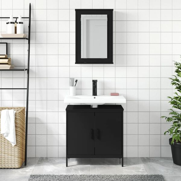 vidaXL Ensemble de meubles salle de bain 2 pcs noir bois d'ing&eacute;nierie