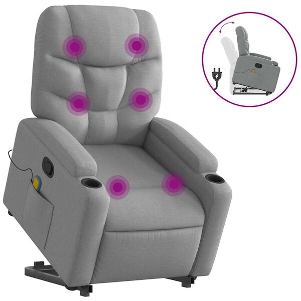 vidaXL Fauteuil inclinable de massage gris clair tissu