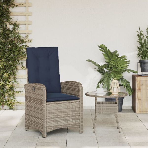 vidaXL Chaise inclinable de jardin avec coussins gris r&eacute;sine tress&eacute;e
