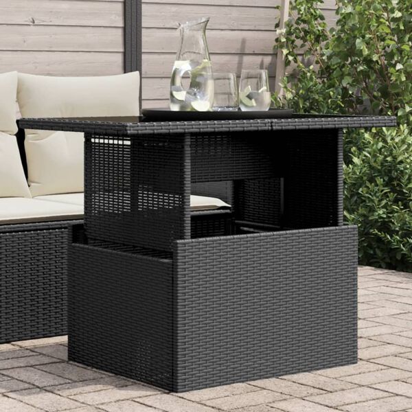 vidaXL Table de jardin dessus en verre noir 100x55x73cm r&eacute;sine tress&eacute;e