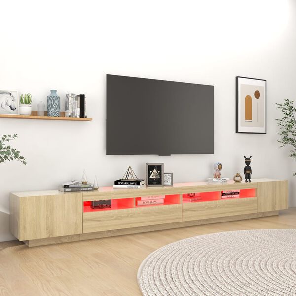 vidaXL Meuble TV avec lumi&egrave;res LED Ch&ecirc;ne sonoma 300x35x40 cm