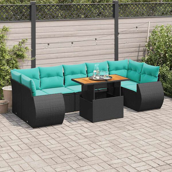 vidaXL Salon de jardin 8 pcs avec coussins noir r&eacute;sine tress&eacute;e