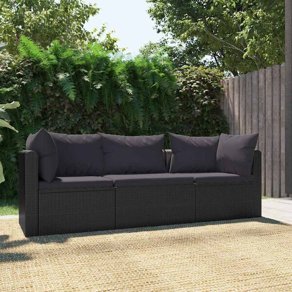 vidaXL Canap&eacute;s de jardin 3 pcs avec coussins R&eacute;sine tress&eacute;e Noir