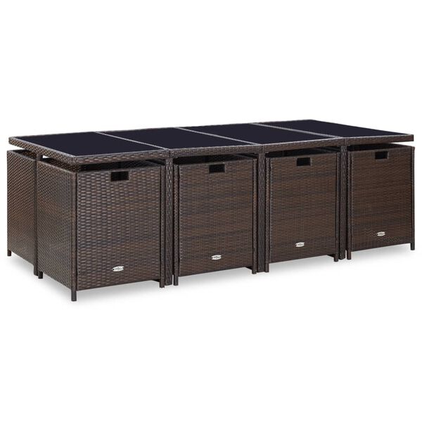 vidaXL Ensemble &agrave; manger d'ext&eacute;rieur et coussins 13 pcs R&eacute;sine tress&eacute;e