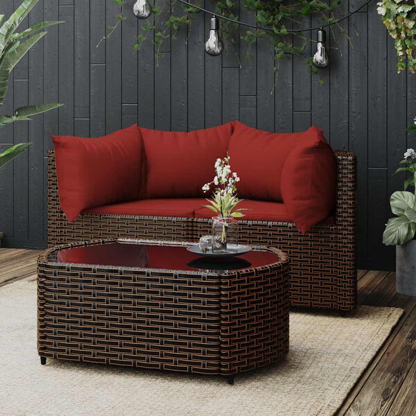 vidaXL Salon de jardin 3 pcs avec coussins marron r&eacute;sine tress&eacute;e