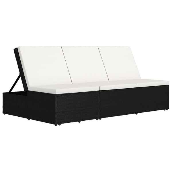 vidaXL Chaise longue convertible avec coussin R&eacute;sine tress&eacute;e Noir