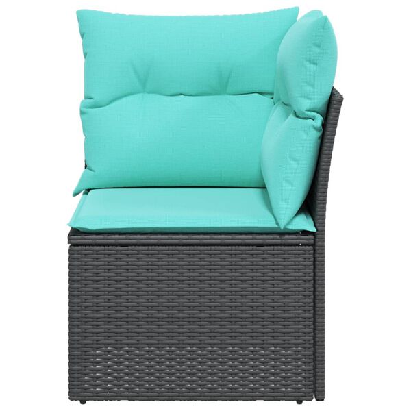 vidaXL Canap&eacute; d'angle de jardin avec coussins noir r&eacute;sine tress&eacute;e