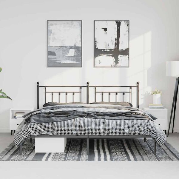 vidaXL Cadre de lit métal sans matelas avec tête de lit noir 193x203cm