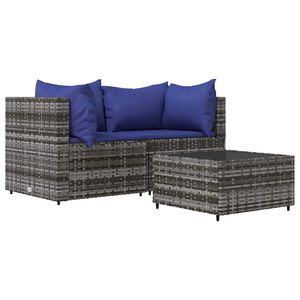 vidaXL Salon de jardin 3 pcs avec coussins Gris R&eacute;sine tress&eacute;e