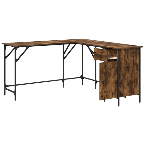 vidaXL Bureau chêne fumé 141x141x75 cm bois d'ingénierie