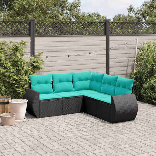 vidaXL Salon de jardin 5 pcs avec coussins noir r&eacute;sine tress&eacute;e