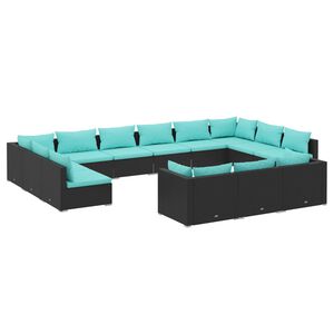 vidaXL Salon de jardin 13 pcs avec coussins Noir R&eacute;sine tress&eacute;e