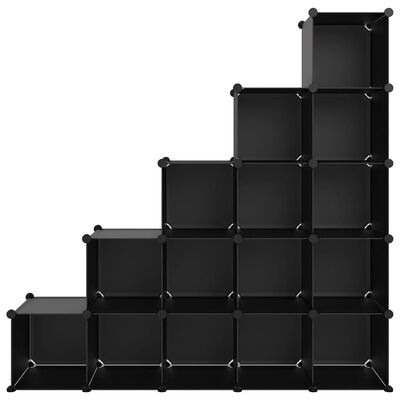 vidaXL Cubes de rangement 15 pcs Noir PP