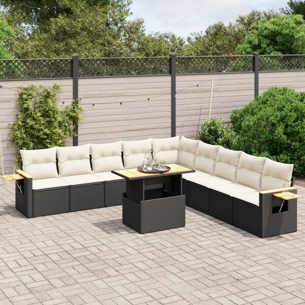 vidaXL Salon de jardin 11 pcs avec coussins noir r&eacute;sine tress&eacute;e