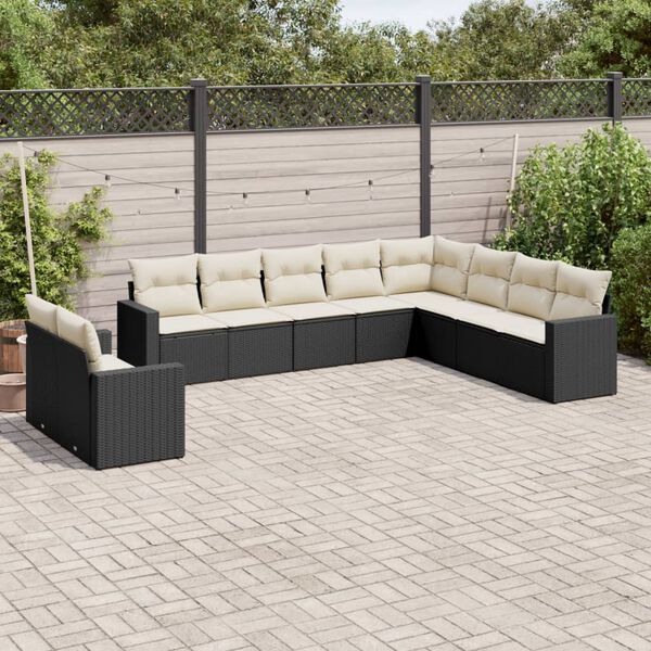 vidaXL Salon de jardin 10 pcs avec coussins noir r&eacute;sine tress&eacute;e