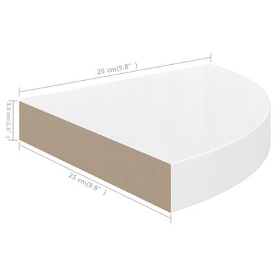 vidaXL Étagère d'angle flottante blanc brillant 25x25x3,8 cm MDF