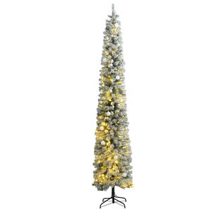 vidaXL Sapin de No&euml;l mince avec 300 LED boules et neige floqu&eacute;e 270 cm