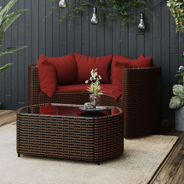 vidaXL Salon de jardin 4 pcs avec coussins Marron R&eacute;sine tress&eacute;e