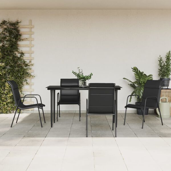 vidaXL Ensemble &agrave; manger de jardin 5 pcs noir textil&egrave;ne et acier
