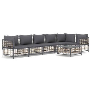 vidaXL Salon de jardin 7 pcs avec coussins anthracite r&eacute;sine tress&eacute;e