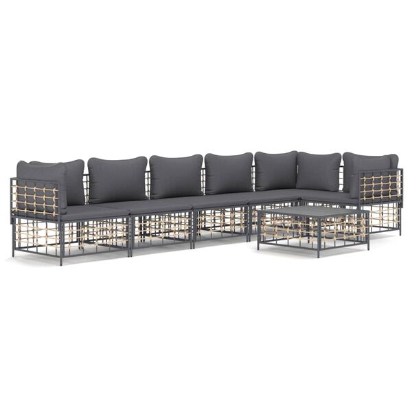 vidaXL Salon de jardin 7 pcs avec coussins anthracite r&eacute;sine tress&eacute;e
