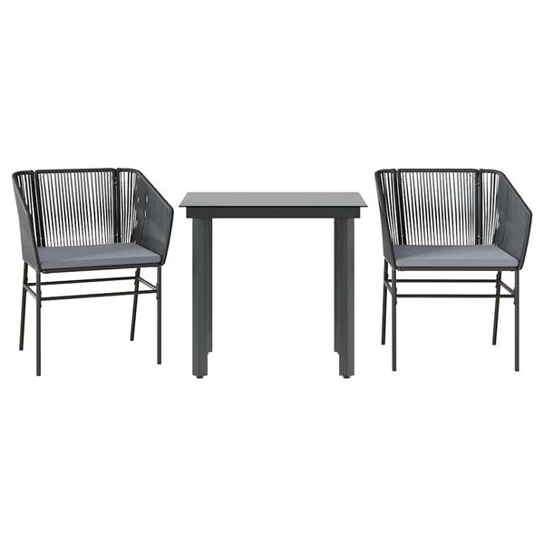 vidaXL Ensemble &agrave; manger de jardin et coussins 3 pcs noir rotin verre