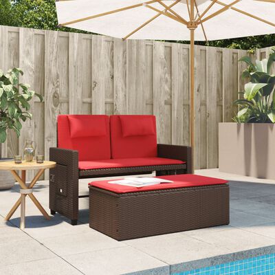 vidaXL Banc inclinable de jardin avec coussins marron résine tressée