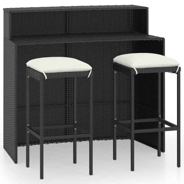 vidaXL Ensemble de bar de jardin avec coussins 3 pcs Noir