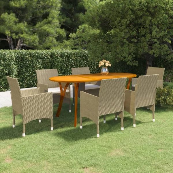vidaXL Ensemble &agrave; manger de jardin 7 pcs Beige