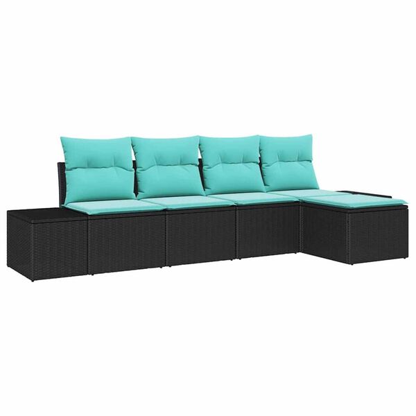 vidaXL Ensemble de canapé de jardin 5 pcs Noir et turquoise polyrotin