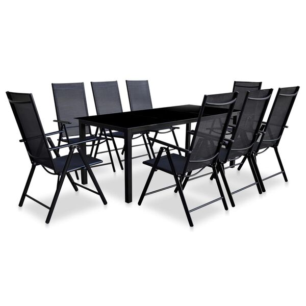 vidaXL Ensemble à manger d'extérieur pliable 9 pcs Aluminium Noir