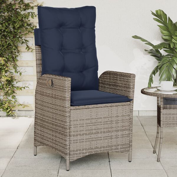 vidaXL Chaise inclinable de jardin avec coussins gris r&eacute;sine tress&eacute;e
