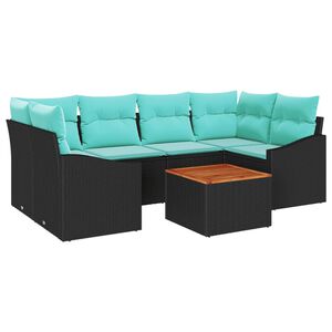 vidaXL Ensemble de canap&eacute; de jardin avec coussin 7 pcs Noir polyrotin