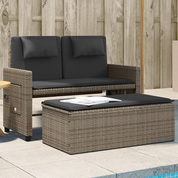 vidaXL Banc inclinable de jardin avec coussins gris résine tressée
