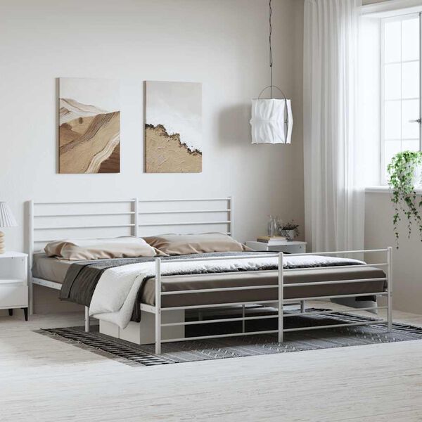 vidaXL Cadre de lit métal sans matelas et pied de lit blanc 193x203 cm