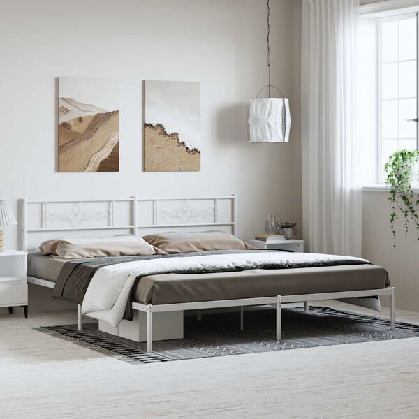 vidaXL Cadre de lit métal sans matelas et tête de lit blanc 193x203 cm