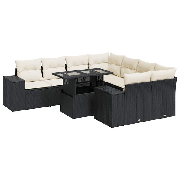 vidaXL Salon de jardin 9 pcs avec coussins noir r&eacute;sine tress&eacute;e