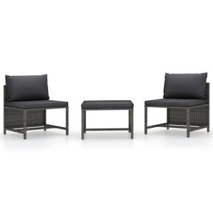 vidaXL Salon de jardin 3 pcs avec coussins Gris R&eacute;sine tress&eacute;e