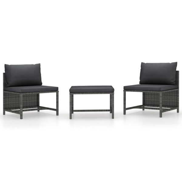 vidaXL Salon de jardin 3 pcs avec coussins Gris R&eacute;sine tress&eacute;e