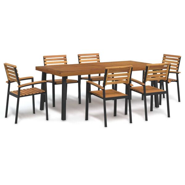 vidaXL Ensemble &agrave; manger de jardin 7 pcs bois d'acacia solide et m&eacute;tal