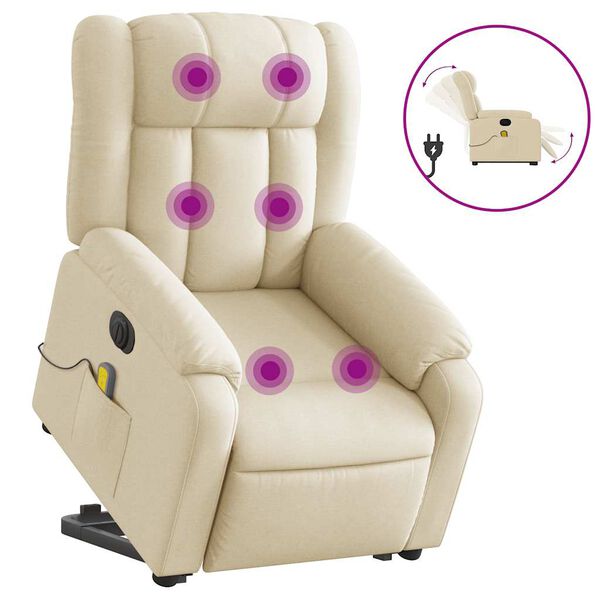 vidaXL Fauteuil inclinable de massage &eacute;lectrique cr&egrave;me tissu