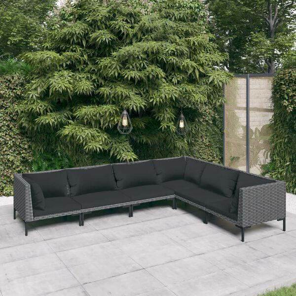 vidaXL Salon de jardin 6 pcs avec coussins R&eacute;sine tress&eacute;e Gris fonc&eacute;