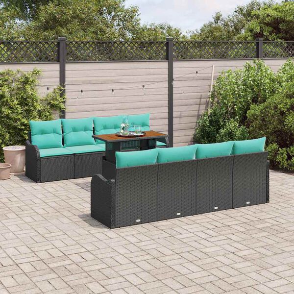 vidaXL Ensemble de canap&eacute; de jardin avec coussin 7 pcs Noir et bleu