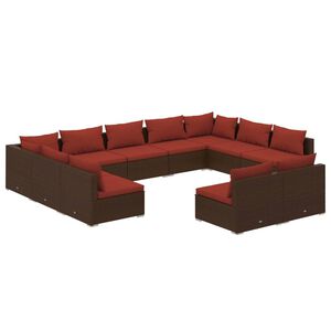 vidaXL Salon de jardin 11 pcs avec coussins Marron R&eacute;sine tress&eacute;e