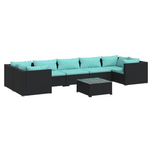 vidaXL Salon de jardin 8 pcs avec coussins R&eacute;sine tress&eacute;e Noir