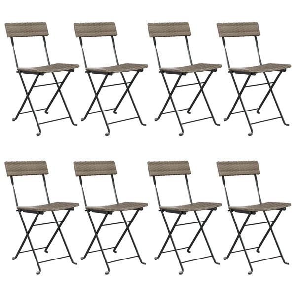 vidaXL Chaises de bistrot pliantes lot de 8 Gris R&eacute;sine tress&eacute;e acier