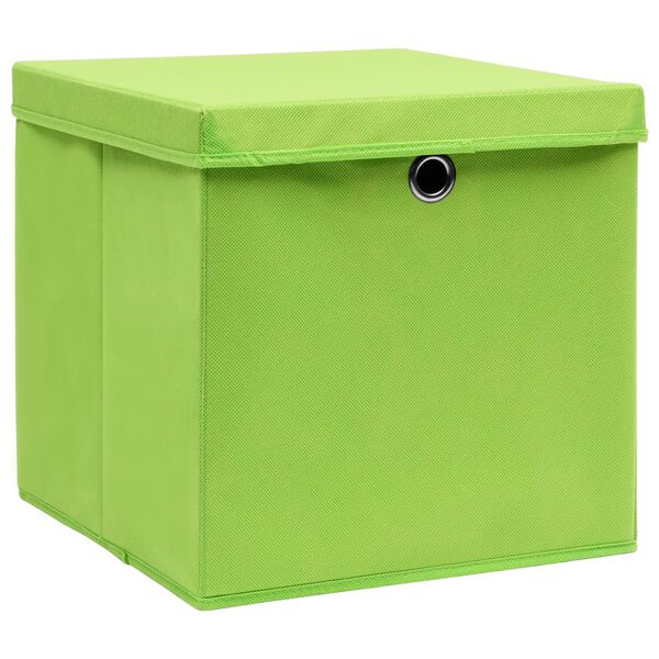 vidaXL Boîtes de rangement avec couvercles 4 pcs Vert 32x32x32cm Tissu