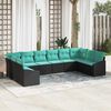 vidaXL Ensemble de canap&eacute; de jardin 10 pcs Noir et turquoise polyrotin