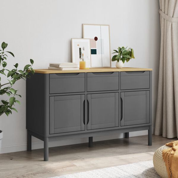 vidaXL Buffet FLORO gris 114x43x74 cm bois massif de pin