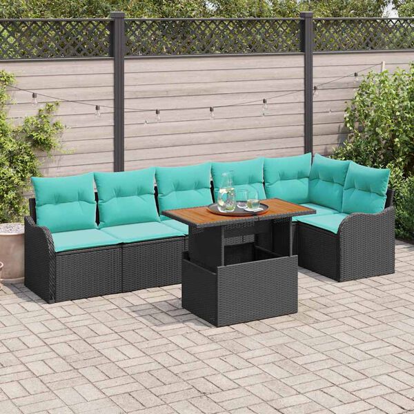 vidaXL Ensemble de canap&eacute; de jardin 7 pcs Noir Poly rotin
